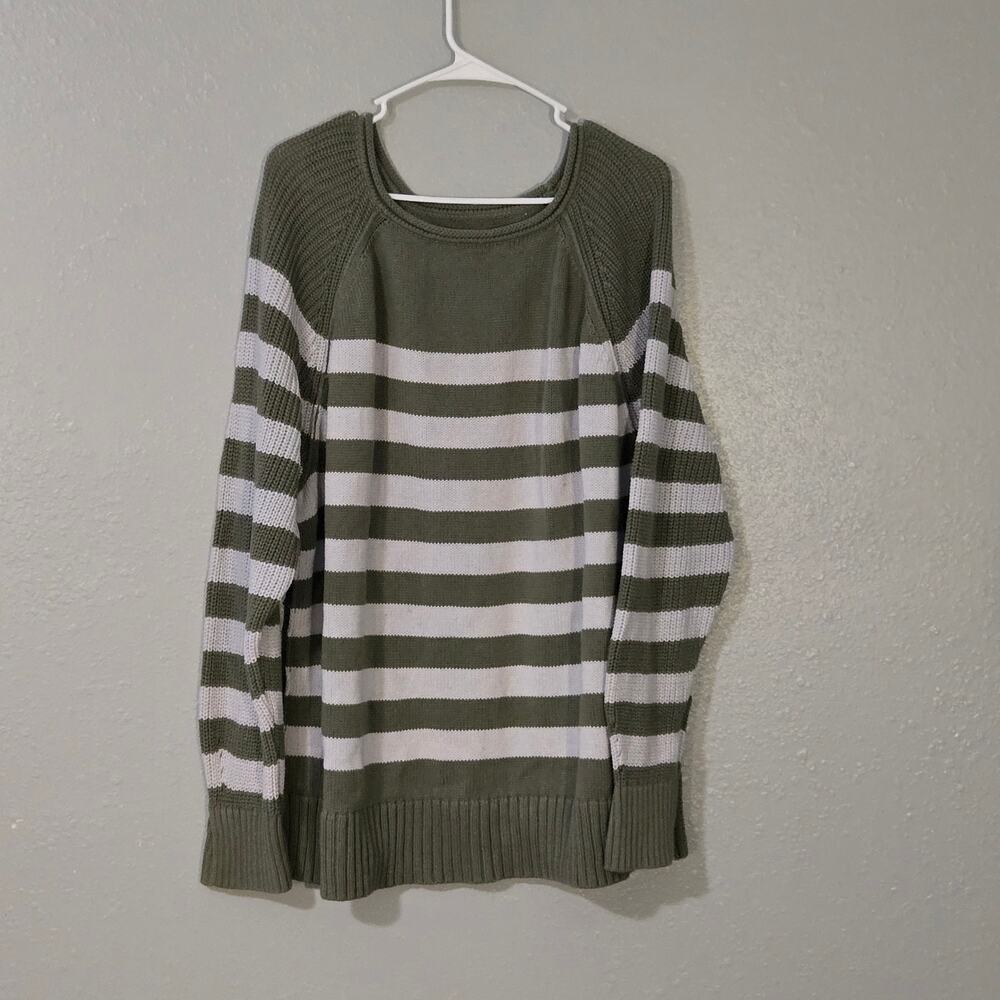 Aerie Bistro Oversized Striped Sweater XL Olive Green Sage
